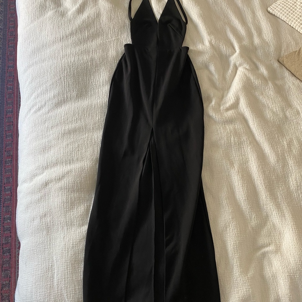 Solace London Black backless front slit maxi dress